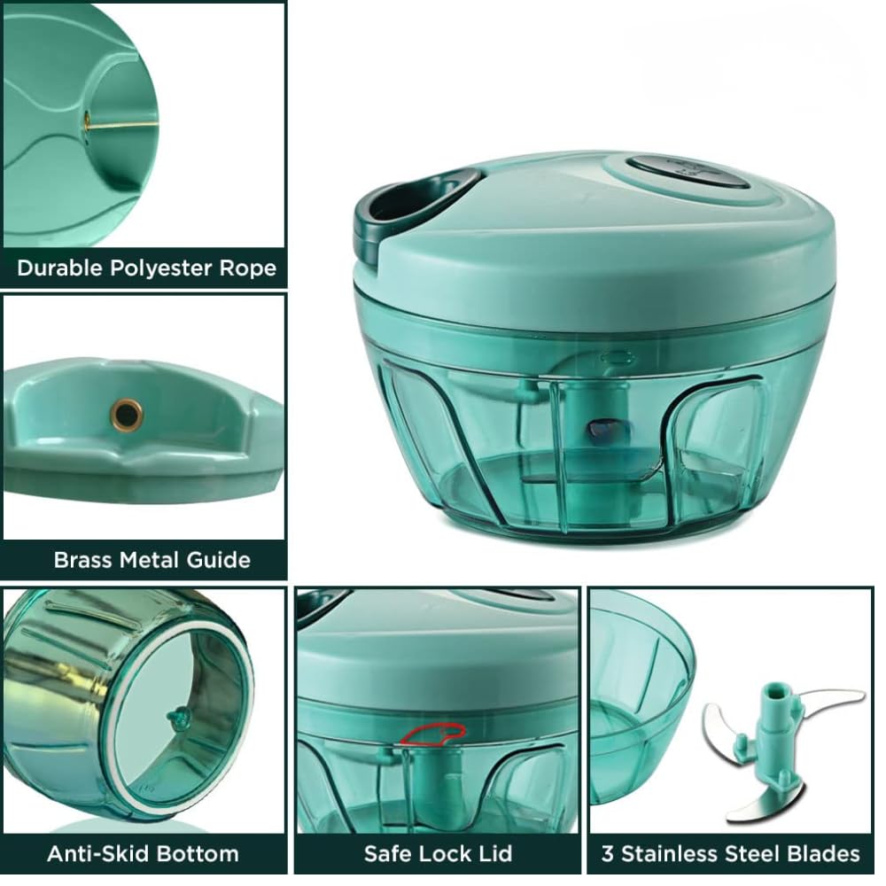 Mini Handy Pull Chopper – 3 Blade Manual Vegetable & Fruit Cutter for Quick Kitchen Prep