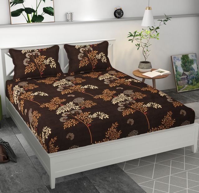 Premium Microfiber Elastic Fitted Double Bedsheet with 2 Pillow Covers (70 × 76 Inches)