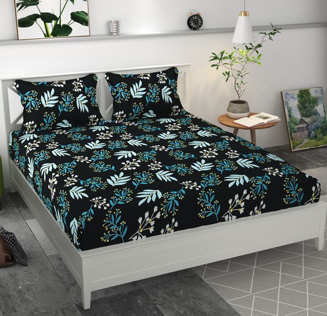 Premium Microfiber Elastic Fitted Double Bedsheet with 2 Pillow Covers (70 x 76 x 6 Inches)