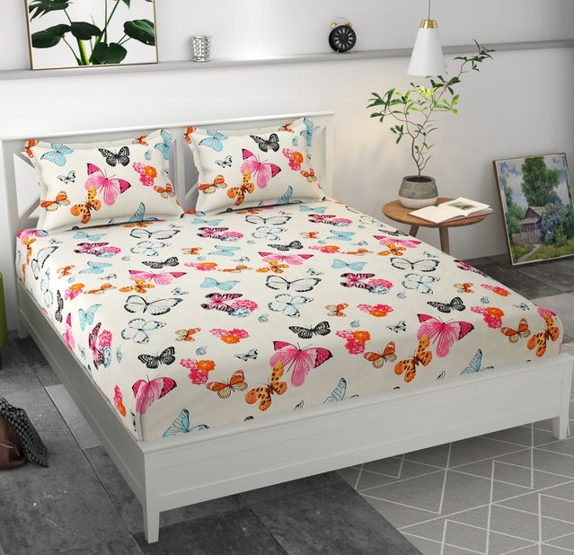 Premium Microfiber Elastic Fitted Double Bedsheet with 2 Pillow Covers (70 x 76 x 6 Inches)