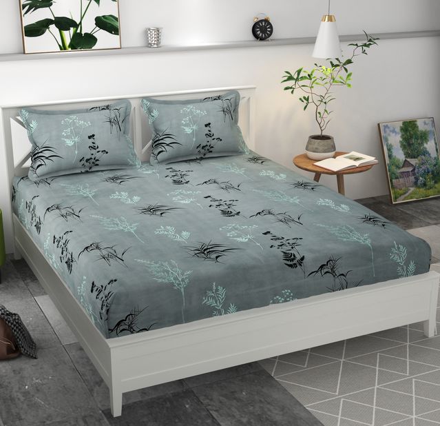 Premium Microfiber Elastic Fitted Double Bedsheet with 2 Pillow Covers (70 × 76 Inches)