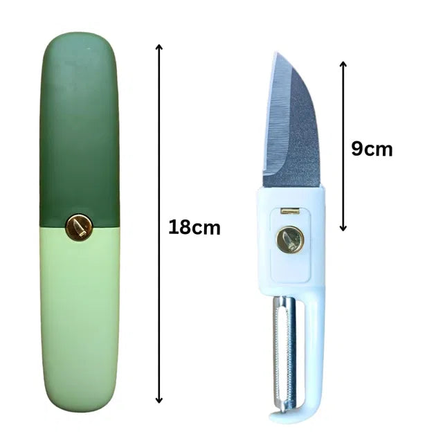 2-in-1 Kitchen Knife & Peeler with Protective Case – Stainless Steel Fruit Cutter