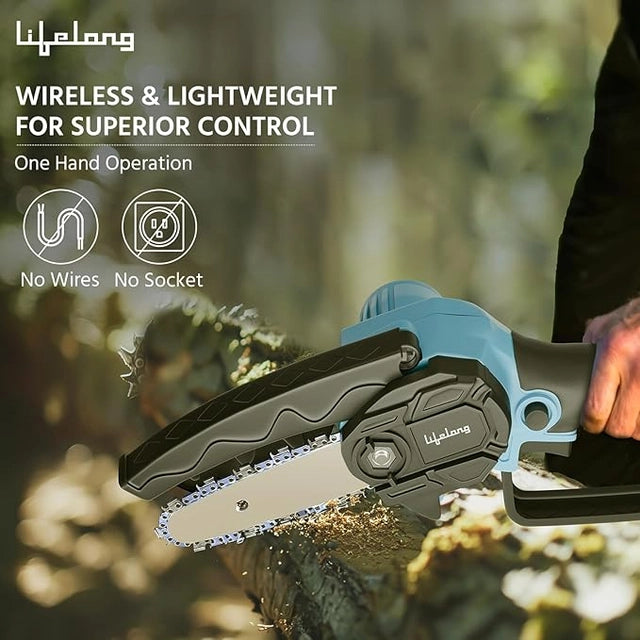 Cordless Mini Chainsaw 6-Inch 20V Rechargeable Electric Pruning Saw with 2 Batteries & Carry Case